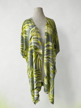 Vtg 90s Jams World Green Tropical Kimono Swim Cover Up One Size Hawaiian Floral